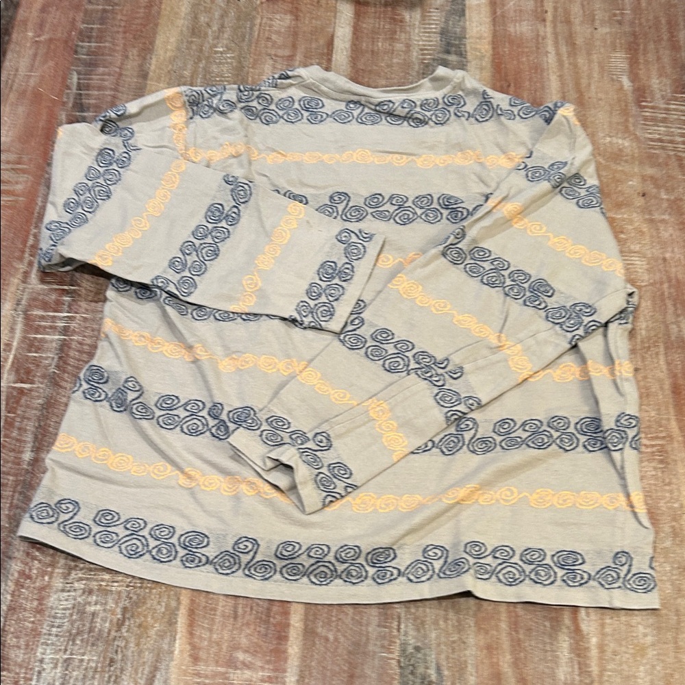 Stussy Vintage Swirl Stripe Long-Sleeve Crewneck Tee: Tan with Orange/Navy Print - Picture 4 of 5